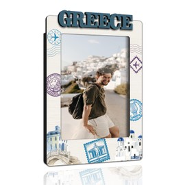 CTLHKY Greece Magnetic Photo Frame, Greece Travel Themed Magnetic Picture Frames For Refrigerator Locker Home, Vacation Honeymoon Gifts For Friends Couples, Travel Wooden Magnetic Picture Frame-A24