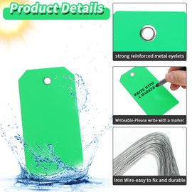 Pack of 100 Plastic Shipping Tags,with Wire Ties Plastic Hang Tags Durable, Waterproof, Blank, Writeable, Multi-Purpose Labels (Green)