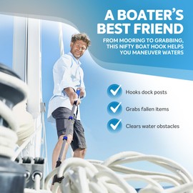 SandShark 3 Foot Telescoping Boat Hook - 3-Stage Anodized Aluminum Dock Pole, 1.5ft-3ft, Sturdy Extension Pole with Foam Grips - Boat Accessories, Fishing Accessories, Pontoon Boat Accessories