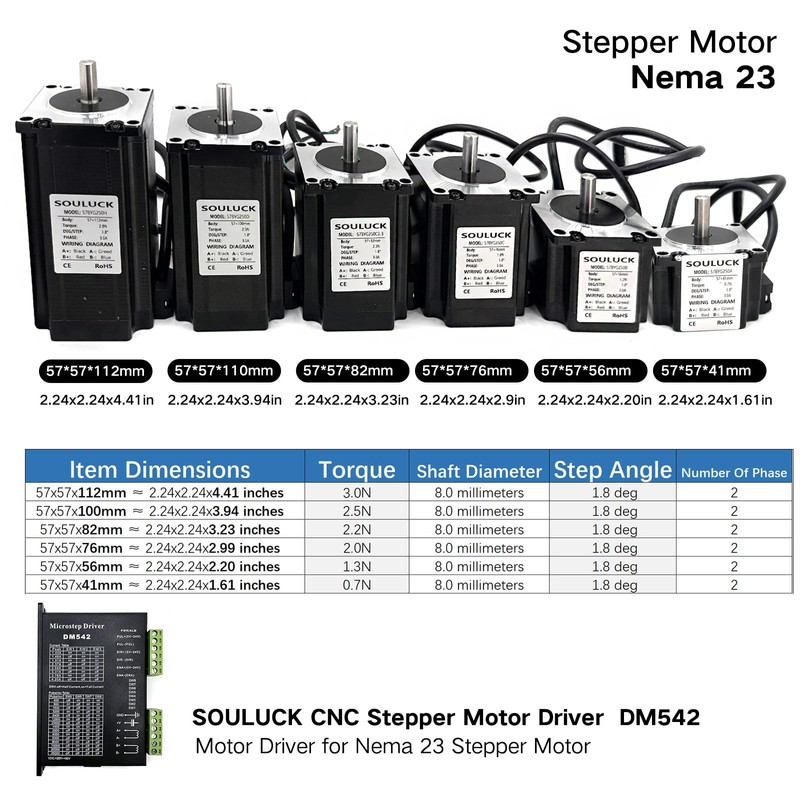 SOULUCK Nema 23 Stepper Motor 57x57x76mm Body 1.8 Stepper Angle