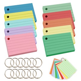 CUEMOON Pack of 1000 A8 Index Cards Lined Vocabulary Cards Blank Presentation Cards Colourful with 10 Binder Rings for On the Go Learning Notes School Office Home 10 Colours