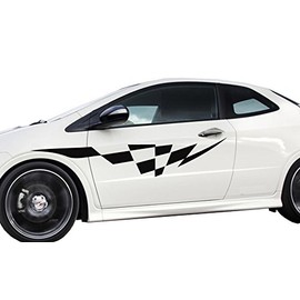 Universal Car Truck or SUV Pinstripe Racing Flag Checkered Side Graphics Decals 60" X 11" (3f44) (FGD Brand)