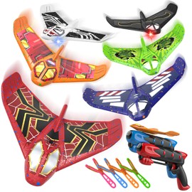 Fuwidvia 6 Pack Airplane Launcher Toys, LED Foam Airplane Toys for Kids, Outdoor Plane Flying Toys for Boys Girls Toys Age 3 4 5 6 7 8 9 10 11 12 Year Old boy Birthday Gift Ideas