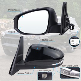 Lqito Left Driver Side Mirror Compatible with 2014-2025 Toyota 4runner With Manual folding Power Glass Heated Turn signal Puddle Light Black Replace#TO1320312 (9Pins)