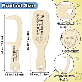 BkeeCten 2pcs Bald Head Brush and Comb, Funny Bald Man Grooming Tool Gag Gift for Grandpa, Wooden Hairless Combing Pop-pop's Bald Head Brush and Comb with No Teeth Set, Prank Gift for Grandfather