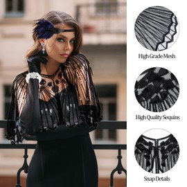 1920s Gatsby Accessories Set for Women Flapper Costume 20s Flapper Headband Pearl Necklace Gloves Plastic Holder 1920s Accessories for Women Blue