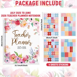 Teacher Planner 2025-2026 With Stickers, 10 Sections Lesson Plan Book, 8.5"x 11" Academic Year Calendar Weekly & Monthly Organizer, Homeschool Planner With Pocket Folder, Page Tabs (Colorful Flower)