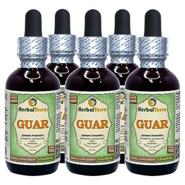 Guar (Cyamopsis tetragonoloba) Glycerite, Organic Gum Alcohol-FREE Liquid Extract (Brand name: HerbalTerra, Proudly made in USA) 5x2 fl.oz (5x60 ml)