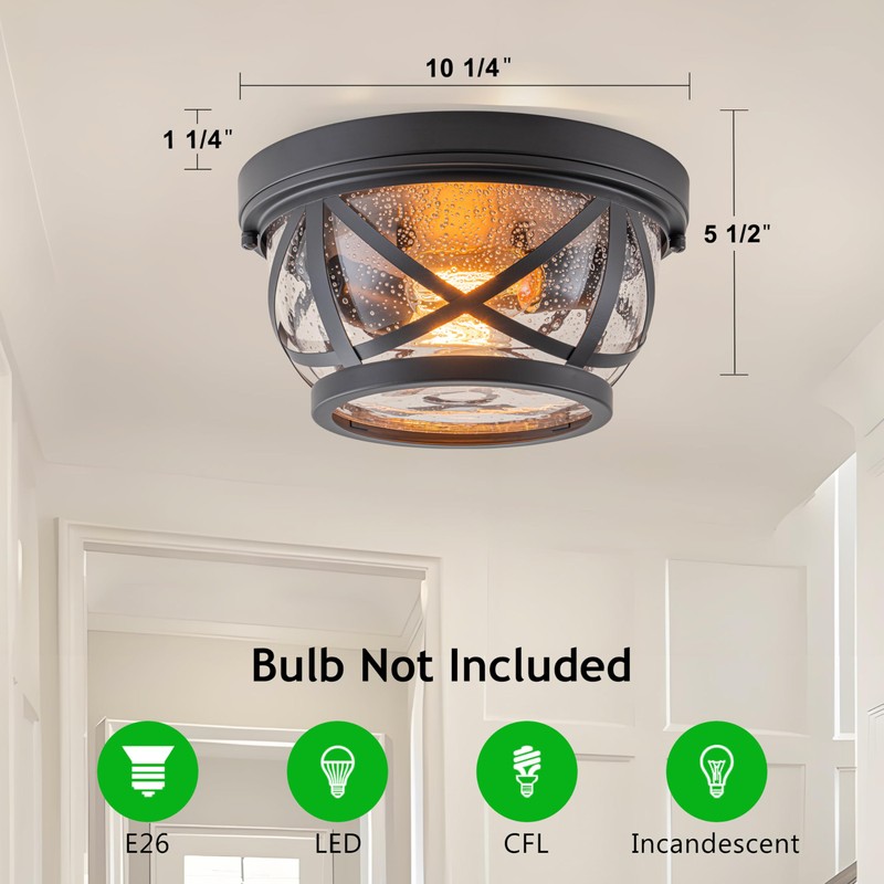 Oil-rubbed Bronze Flush Mount Ceiling Light Fixtures, 2-Light Farmhouse Porch