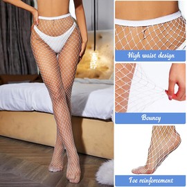 Glamorstar Glow in the Dark Fishnet Stockings Luminous Hollow Out High Waist Tights Pantyhose for Women White