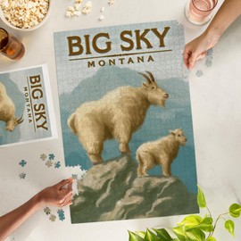 Montana, Mountain Goats, Oil Painting (1000 Piece Puzzle, Challenging Jigsaw Puzzle for Adults, Made in USA)