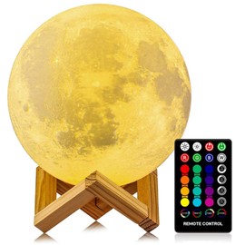 LOGROTATE Moon Lamp, 3D Print LED 16 Colors RGB Moon Light, Decorative Lights Night Light with Remote&Touch Control and Adjustable Brightness & USB Recharge for Kids Lovers Birthday Gifts (5.98 inch)