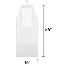 Qimodo Hanging Long Mesh Laundry Hamper,Narrow See-Through Mesh Laundry Basket with 2 Extra Front Pockets for Socks and Undwerwear (White)