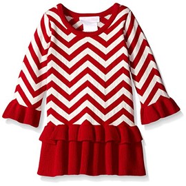Bonnie Baby Baby-Girls Chevron Intarsia Sweater Dress, Red, 24 Months