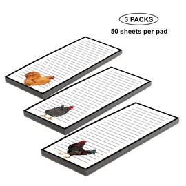 WIRESTER 3 Pack (50 Sheets Per Pad) Refrigerator Notepads for Grocery List, Shopping List, to-Do List, Reminders, Memo and Scratch Pad - Chickens