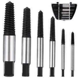 JIZZU Screw Extractor 6 Pieces Damaged Screw Remover, Screw Remover and Extractor Bit Set with Box, for 1/8 to 1 Inch Damaged Screws, Pipes, M3-M25