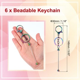 PATIKIL 6 Pcs Beadable Keychains Bars, Metal Beaded Keychain Blanks Bulk Making Supplies Kit with Lobster Hook for Pendant DIY Art Crafts, Gradient Plating
