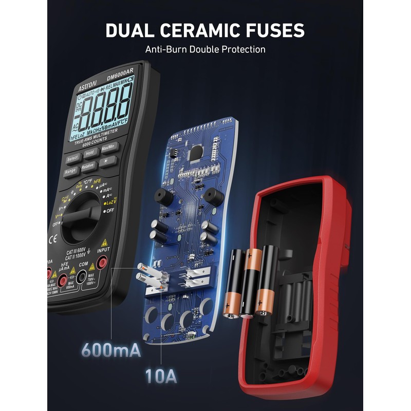 AstroAI Digital Multimeter TRMS 6000 Counts Volt Meter Ohmmeter Auto-Ranging