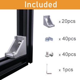 QIJINTRID 20 Sets 2020 Series Aluminum Extrusion Profile Connector,20pcs Extruded 2020 Corner Bracket,with 40pcs Sliding T Nuts and Screws, for T Slot Aluminum Extrusion Profile Accessories