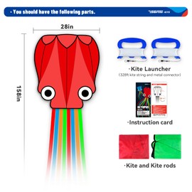 SGftre Octopus Kites for Kids & Adults Easy to Fly,Long Colorful Tail for Kites Kit with Kite String 328ft,Beach Kite for Family Outdoor Activities (Octopus red Green 2-Piece Set, 2)
