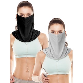 2 Pieces Unisex Sun Protective Face Bandana Women UV Protection Face Scarf for Summer Outdoor Activities (Black, Light Grey)