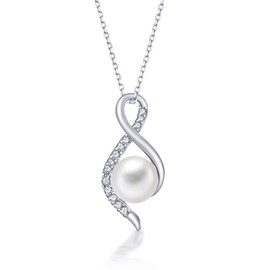 PHNIBIRD Pearl Necklace Women's 925 Silver Necklaces for Women Pendant Necklace with Freshwater Pearls Silver Chain Women's Mother's Day Gift, Pearl, Pearl