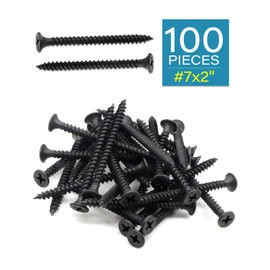 IMScrews 100pcs #7 x 2 Flat Head Phillips Drywall Screws Fine Thread Sharp Point Wood Screw, Carbon Steel 1022A, Black Phosphate