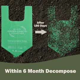 JENCENBIO Compostable Bin Liners 6 Liter Extra Thick 0.6 Mils, Biodegradable Food scrap waste bags with US BPI ASTM D6400 and Europe OK Compost Home Certified 80 Couts