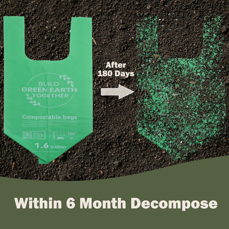 JENCENBIO Compostable Bin Liners 6 Liter Extra Thick 0.6 Mils,