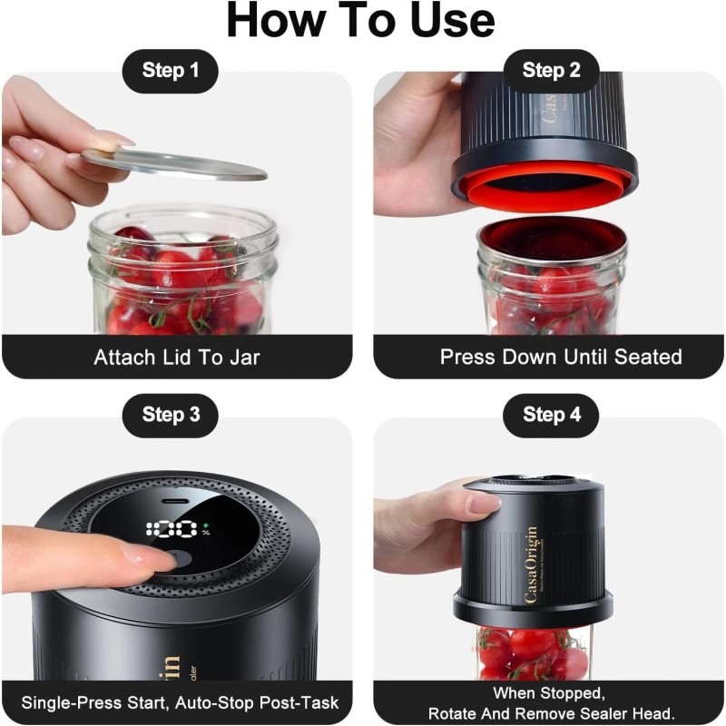 CASA Electric Mason Jar Vacuum Sealer Kit for Wide &