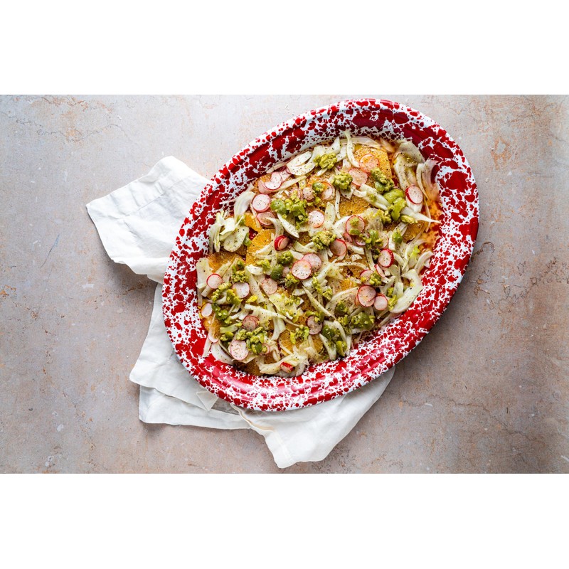 Crow Canyon Home Enamelware Oval Platter, 17.5 inch, Red/White Splatter