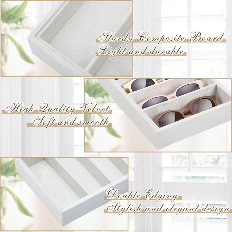 Amylove 4 Pcs Beige Sunglass Organizer Trays 4 Grids Velvet