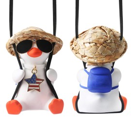 Rear View Mirror Hanging Accessories Cute Swinging Duck Car Truck Stuff for Men Women Teens Rearview Mirrors Charms Vehicle Essentials Interior Accessorie Funny White Elephant Mom Dad Gifts for Adults