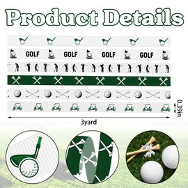 Threetols 6 Rolls 18 Yards Golf Ribbons, 3/8" Green White Grosgrain Ribbons Sport Ribbons Wrapping Craft Ribbons for Sport Team Decoration and Theme Party Decorations