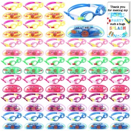 Relaxweex 36 Sets Swim Goggles Gifts Bulk with Thank You Cards for Pool Party Adjustable Anti Fog Swimming Goggles with Case for Summer End of Year Outdoor Beach Activity
