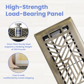 Howeall 4x10 Inches Extra Thick Heavy Duty Walkable Floor Register Easy Adjust Air Supply Lever Floor Vents - Brooklyn Design - Vent Cover for Home Floor - Antique Brass