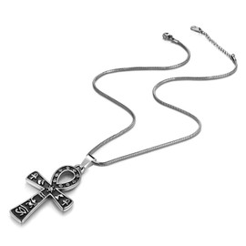 Hipunk Ankh Cross Pendant Necklace - Stainless Steel Key of Life Amulet Ankh Eye of Horus Pendant Necklace Egyptian Religious Jewelry for Men Women SP0187G