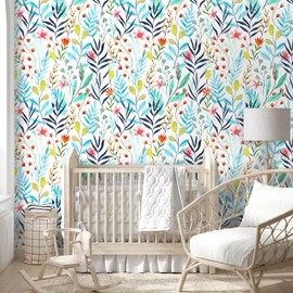 VaryPaper Rustic Leaf Floral Wallpaper Peel and Stick Wallpaper for Nursery Decorative Boho Floral Contact Paper Removable Self Adhesive Wildflower Wallpaper Mural for Bedroom Bathroom 17.7''x78.7''