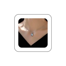 Cimenexe Bohemian Oval Opal Chain Necklace Silver Drop Opal Pendant Necklace Oval Moonstone Collar Necklace Retro Gemstone Chain Necklace Jewellery for Women and Girls Gifts, Zinc, No Gemstone