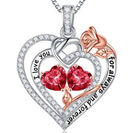 TINGN Gift for Women - 925 Sterling Silver Heart Pendant Birthstone Necklace for Women Valentine's Day Mother's Day Christmas Birthday Jewellery Gift for Wife Girlfriend, Sterling Silver