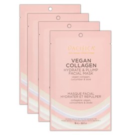 Pacifica Beauty, Vegan Collagen Hydrate  Plump Face Mask, Sheet Mask Set, Skincare, Moisturizer, Hydrated Dewy Skin, Cucumber  Aloe, For Dry  Aging...