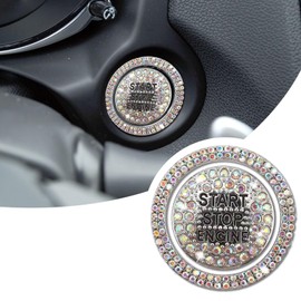 Car Engine Start Ring Sticker, Sparkling Rhinestone Push Start Button Decorative Cover, Anti-Scratch Key Ignition & Knob Bling Ring, Car Interior Accessories for Women Girl (Colorful)