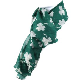 EVECILOO St. Patrick's Day Shamrock Scarf Irish Clover Scarf White Green Scarf Shamrock Patterns Satin Scarf (B)