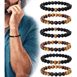 Yadoca 8 mm Bracelets for Men Women Tiger Eye Stone Mala Beads Agate Elastic Natural Stone Yoga Bracelets Set, Stone, Agate