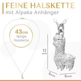 Engelshof Necklace with Alpaca Gift for Women and Girls Alpaca Chain Made of 925 Stirling Silver or Gold Jewellery Alpaca Pendant Llama Necklace, Sterling Silver