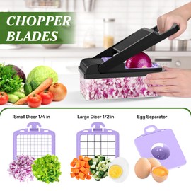 HomeHacks Vegetable Chopper Vegetable Cutter, 12 in 1 Kitchen Gadget, Dicer, Slicer, Onion Cutter, Salad, Cheese Grater & Egg Separator - Multi-Functional Veggie Chopper Lid with Handle (Purple)