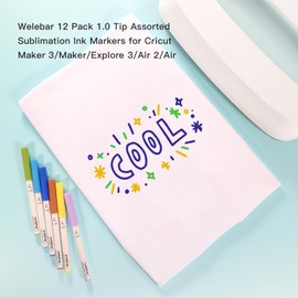 Welebar 12 Pack Sublimation Ink Pens for Cricut Maker/Maker 3/Explore 3/Air 2/Air, 1.0 Tip Heat Transfer Pen Set for Mugs, T-shirt, DIY Crafts