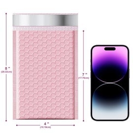 JollyTrip Poly Bubble Mailers 4x8 Padded Envelopes #000 50pcs, Self Seal Shipping Envelopes Padded Packaging for Small Business (Pink)