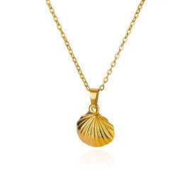 Lit Wall Seashell Necklace for Women 14k Gold Plated Cute Shell Necklaces Gold Shell Pendant Necklace Dainty Seashell Jewelry Summer Beach Necklaces for Women
