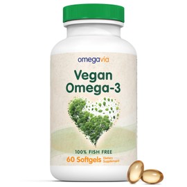 OmegaVia OmegaVia Vegan Omega 3 Supplement, Algae Omega 3 Fish Oil Alternative, 300mg Vegan DHA Omega-3 Fatty Acids, Plant Based, Planet and Ocean Friendly, IFOS 5 Star Tested, 60 Softgels